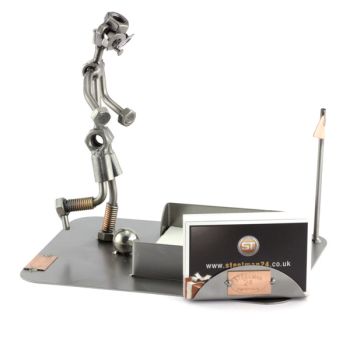 FUßBALLER ZETTELBOX MIT VISITENKARTEN-HALTER